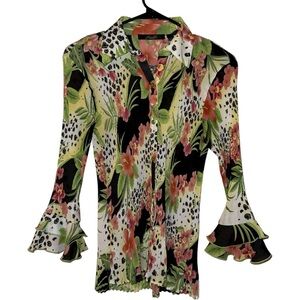 🌹Essentials by Milano Tropical Print 𝐑𝐮𝐟𝐟𝐥𝐞 𝐒𝐥𝐞𝐞𝐯𝐞 Blouse